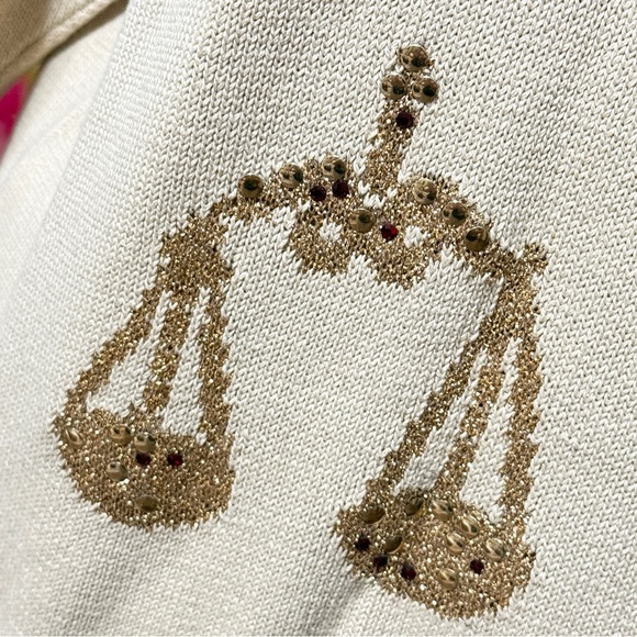 Vintage Mondi Beige and Gold Knit Top With Zodiac Signs with Rivets Size Large - Picture 9 of 12